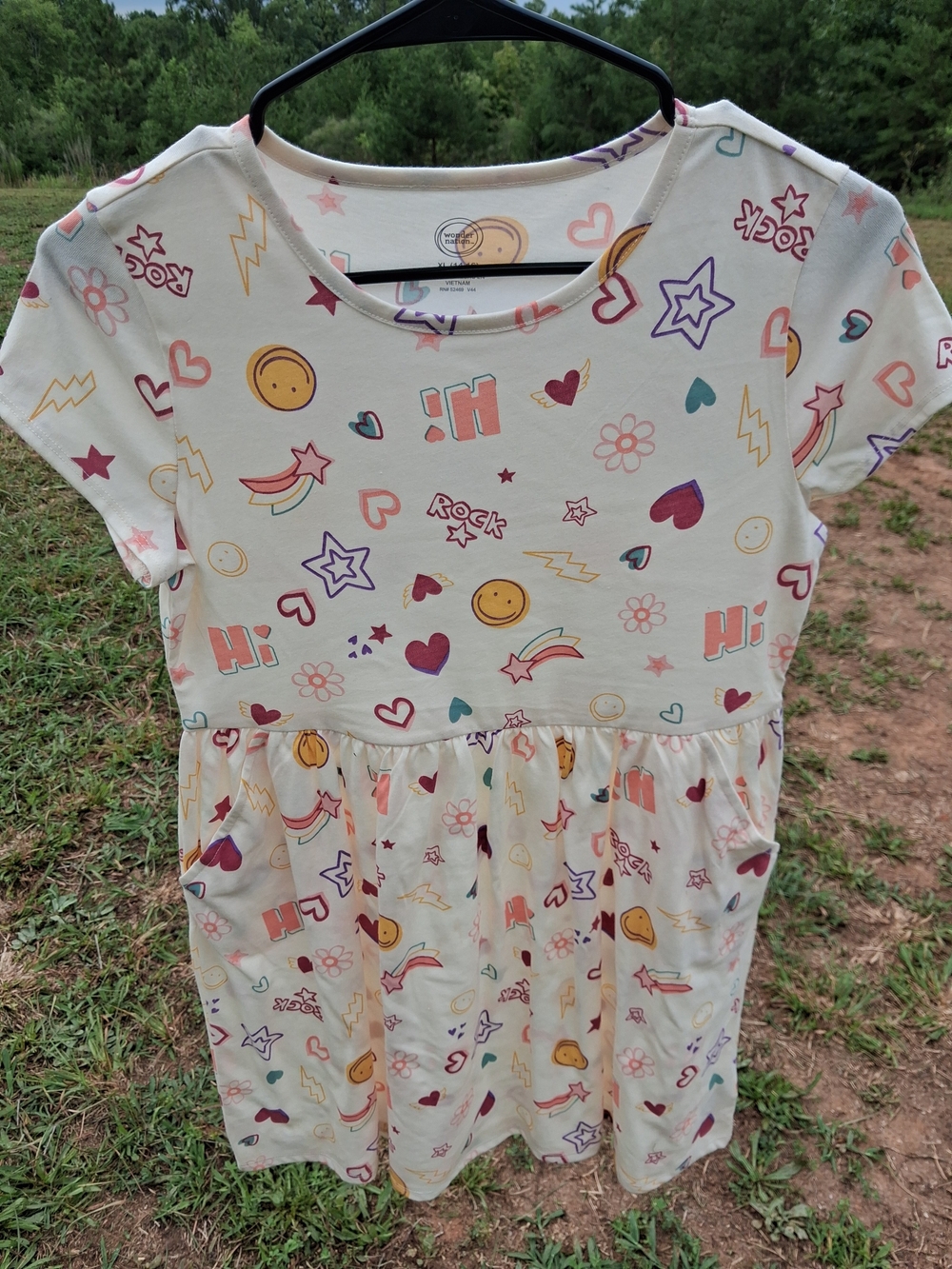 Cream Graphic Emoji Print Casual Dress Girls Size XL (14-16)